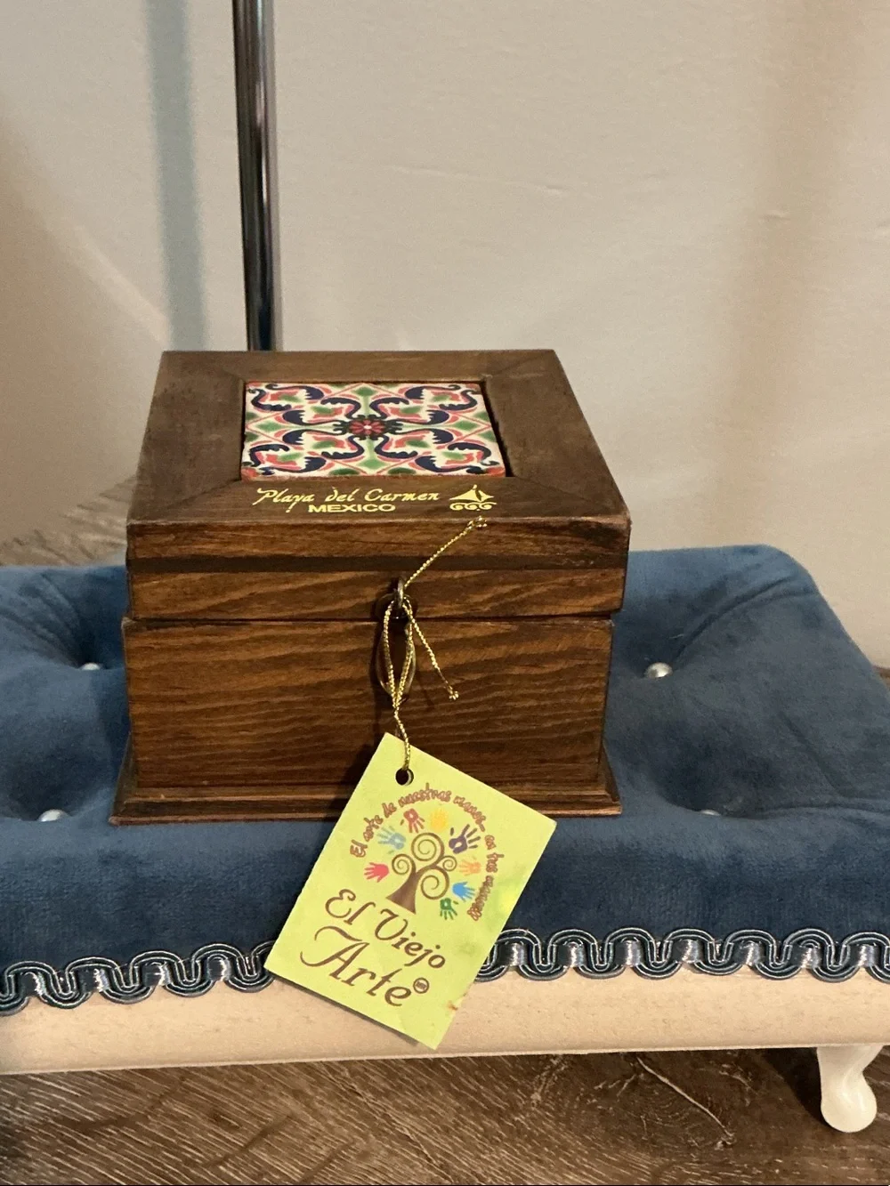 El Viejo Arte Ceramic Tile Inlay Wooden Jewelry Box Playa del Carmen Mexico